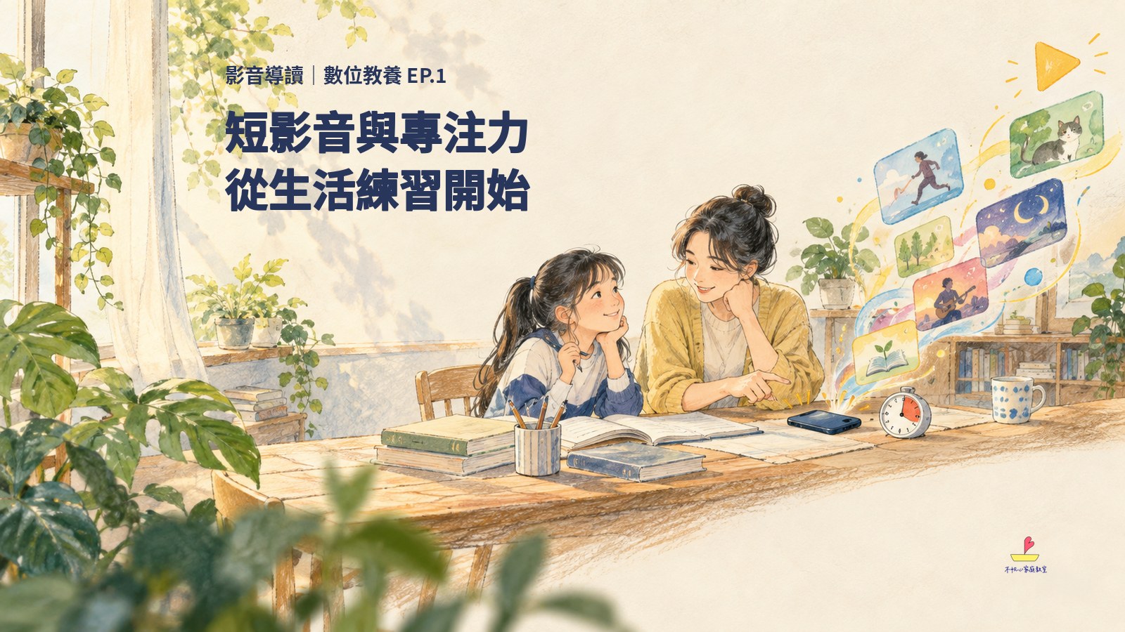 短影音與專注力：陪孩子從生活練習開始｜數位教養 EP.1：親子日常手繪概念插畫